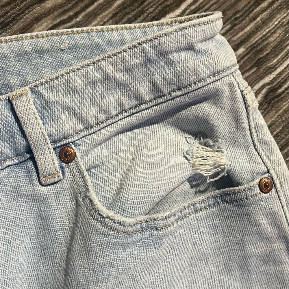 Loft Destructed Light Blue Curvy high waist ankle jeans - Picture 3 of 8